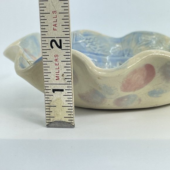 Empty Bowls Art Pottery Stoneware Bowl Blue Tan Pink Paws Fish Spots Signed 2015 - Picture 8 of 10